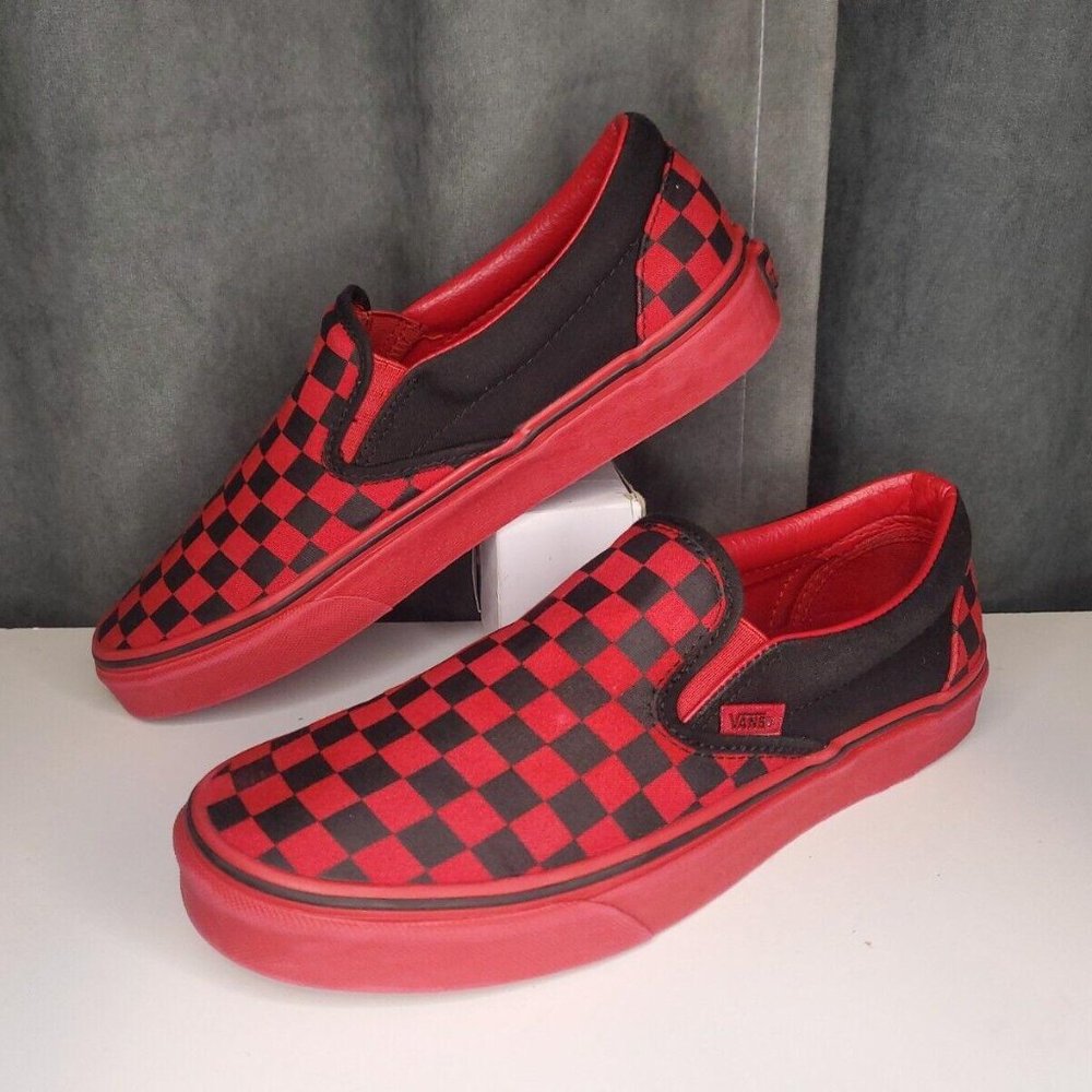 VANS Slip On RED Black Classic Checkered Skate Shoes Off The Wall Men’s 8 Wo 9.5